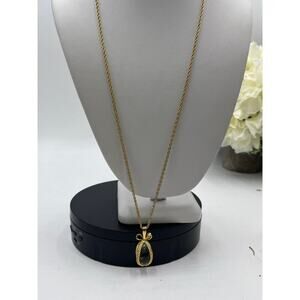 Joan Rivers Clear Crystal‎ Teardrop Egg Pendant Gold Tone 25" Rope Chain Vintage